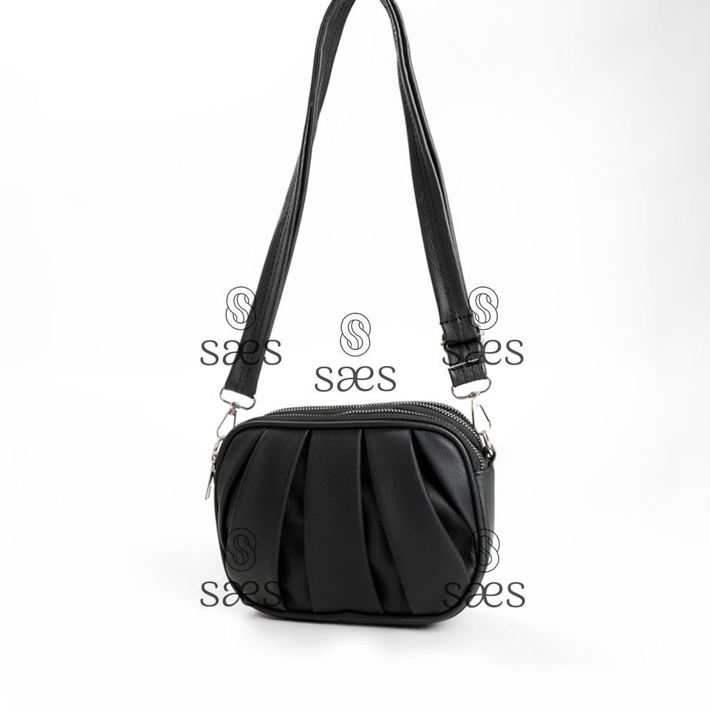 SAES Zinia Slingbag kulit mini Vintage Tas Selempang &amp; Bahu Kulit Wanita Hitam Saes shop 002