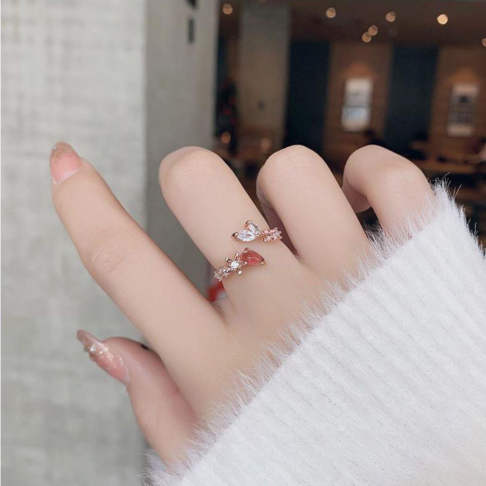 Solighter Cincin Zirkon Kristal Manis Populer Cinta Geometris Prancis Elegan