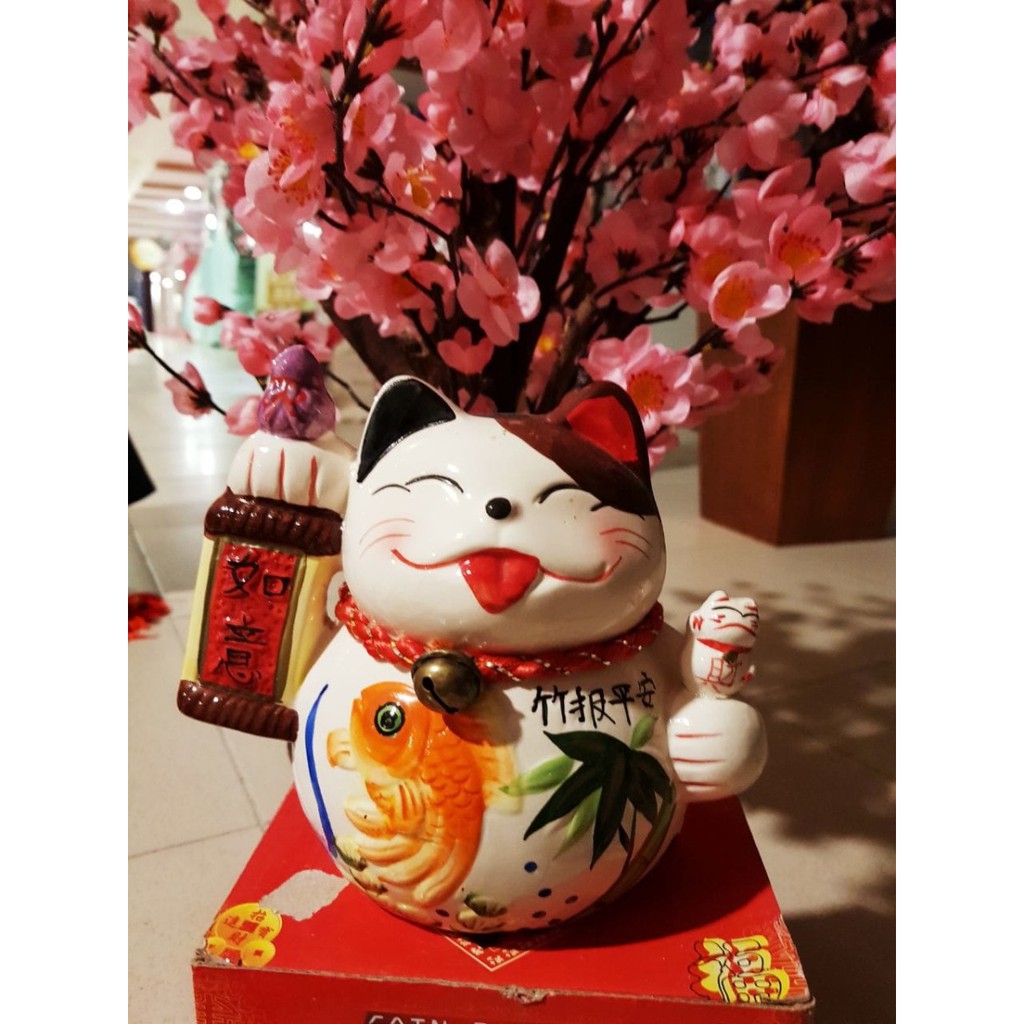 CELENGAN KUCING MANEKI NEKO LUCKY CAT PUTIH PIGGY BANK