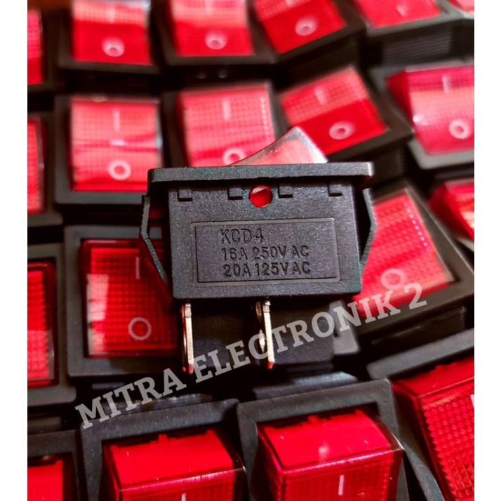 saklar switch /power switch on off 4 kaki kotak 15-20A  sorot merah