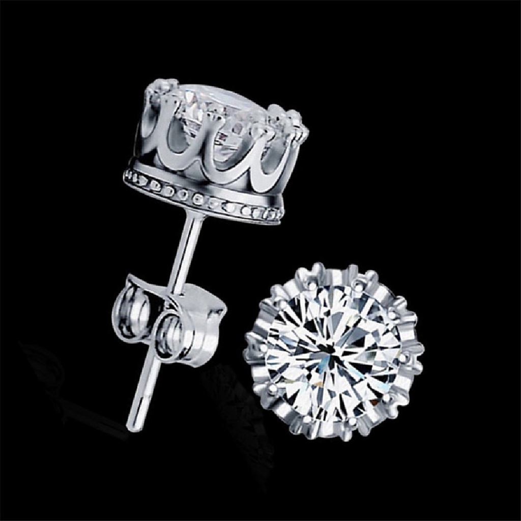 Hbid Anting Tusuk Lapis Silver Dengan Cubic Zirconia Bulat 8MM Untuk Wanita
