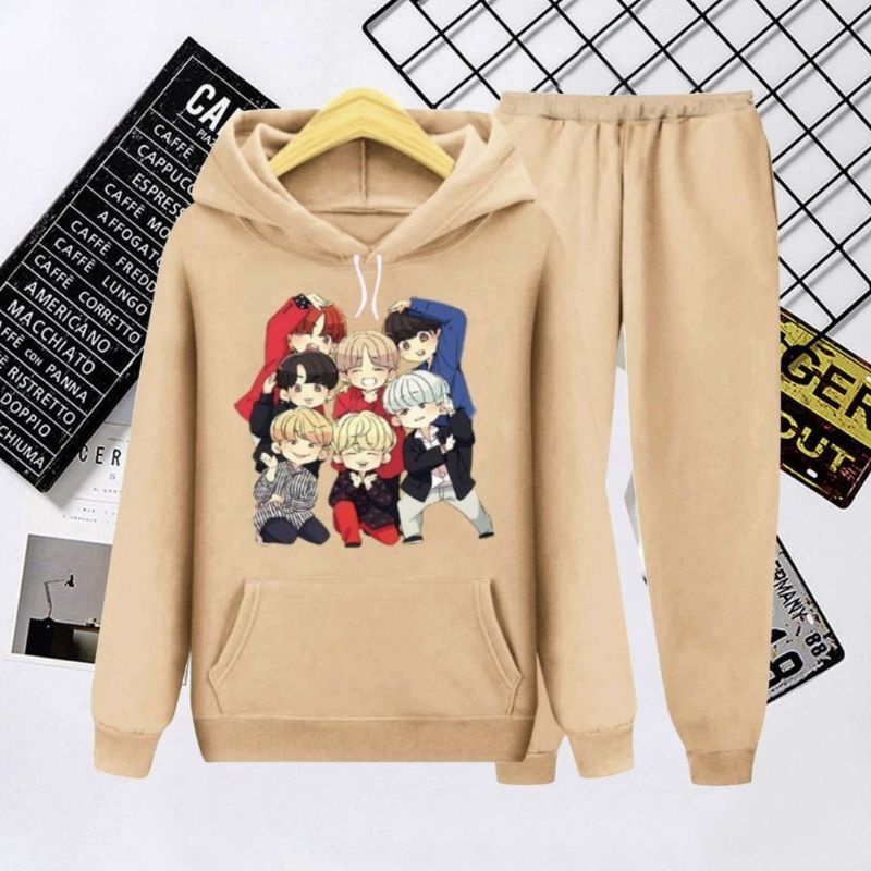 SETELAN HOODIE ANAK BT21 KOREA MODEL KEKINIAN UMUR 3-16 TAHUN