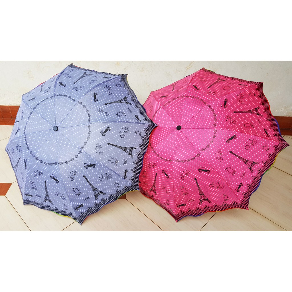 Payung Lipat 4 Fancy Karakter Paris Eiffel Polkadot ANTI UV Merk OSAKA - BW-015