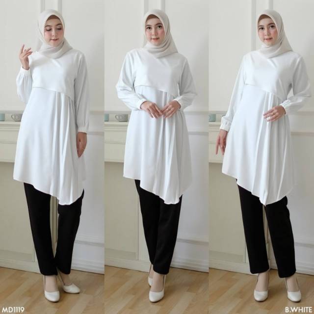 TUNIC SWIZZI BROKEN WHITE FIT TO L Baju Muslim Modern Terbaru Atasan Wanita Termurah Original