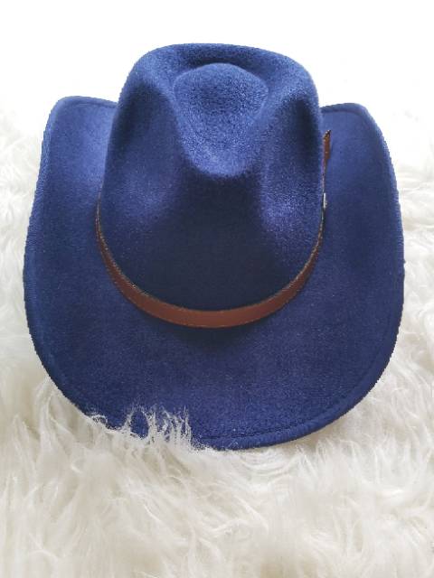 Topi Koboy High Class Koboi  bludru import  fedora Cowboy laken tali gesper