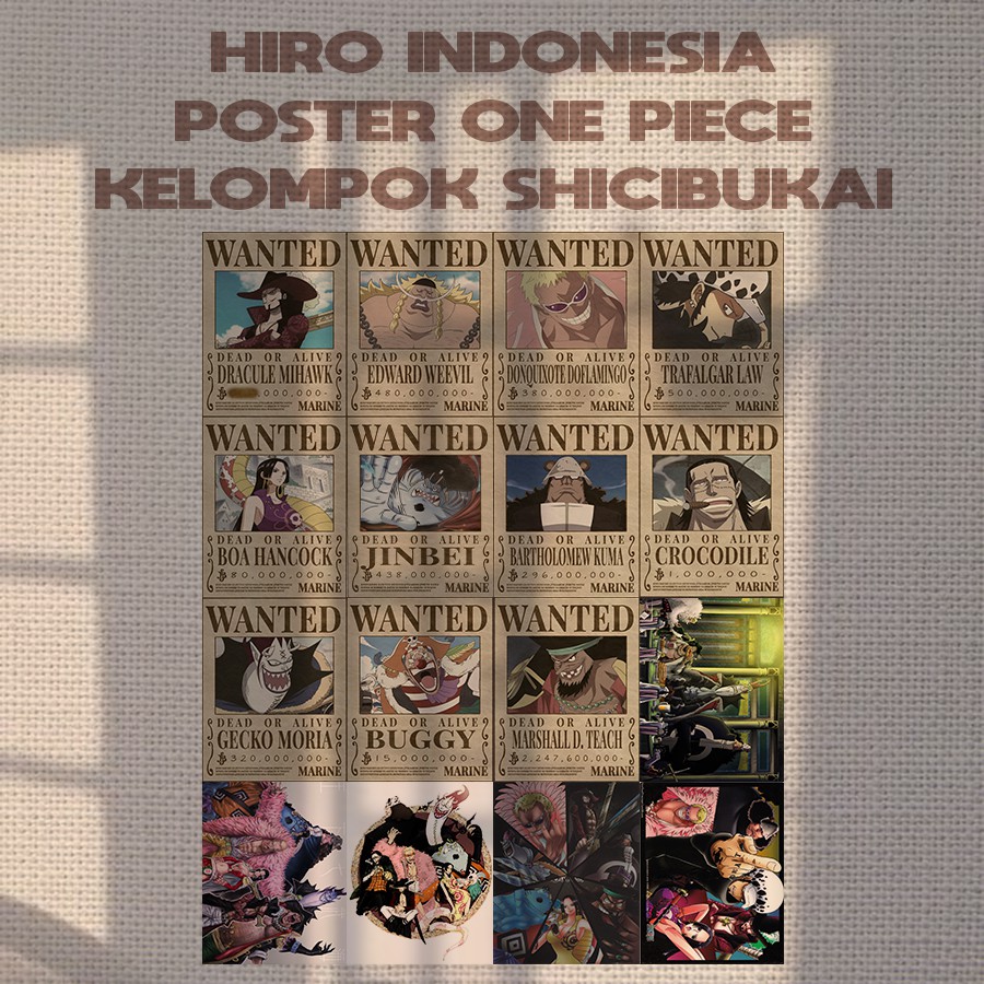 [ISI 16PCS] Poster Anime One Piece Buronan Bounty Mugiwara Crew Terbaru  Kapal Thousand Sunny Go-16PCS|OPxShichibukai