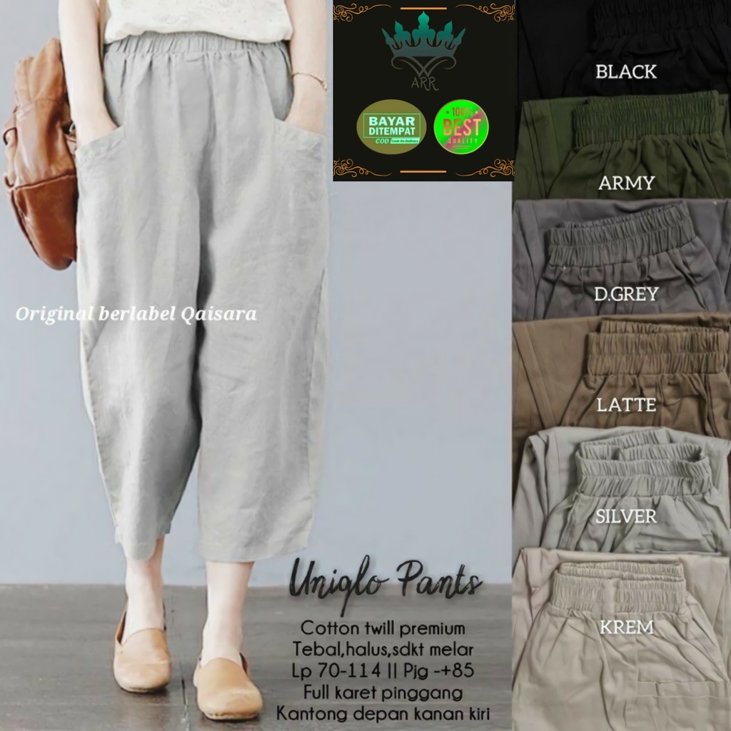 Uniqlo Celana Willow Baggy Panjang Bagy Pants Wanita Jumbo Premium Kekinian Bahan Katun Twill Import Lp 70-114 P 85 Allsize