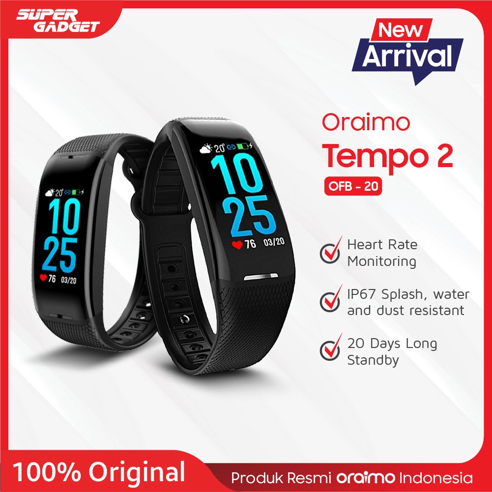 ORAIMO TEMPO 2 Smart Band OFB-20 [Polymer lithium battery,Standby Up to 20 days] - Garansi Resmi