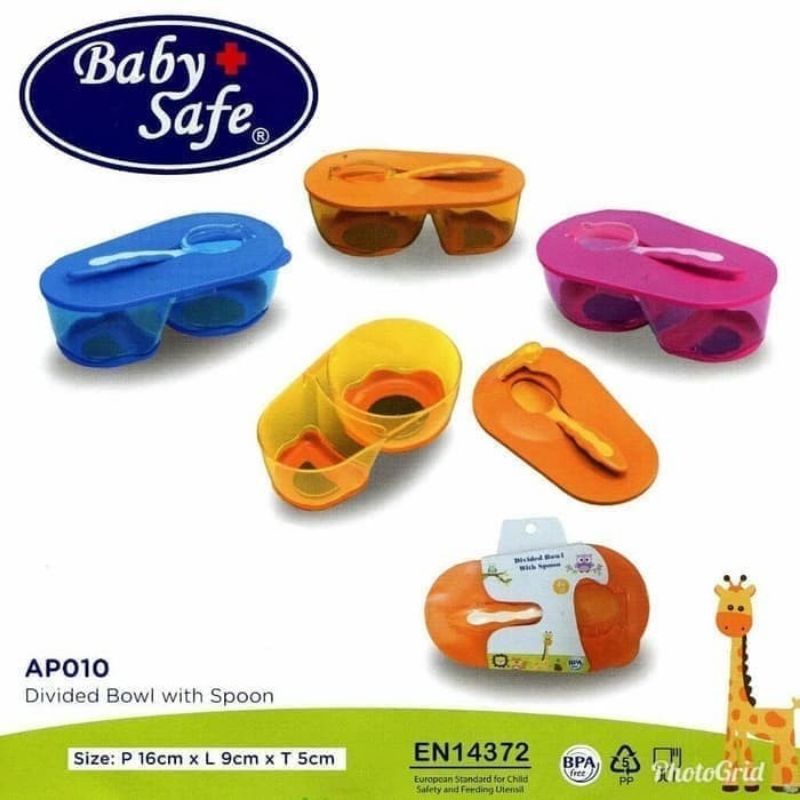 Baby Safe Divided Bowl With Spoon AP010 - Tempat Makan + Sendok Bayi - Tepak Makan Bayi Set