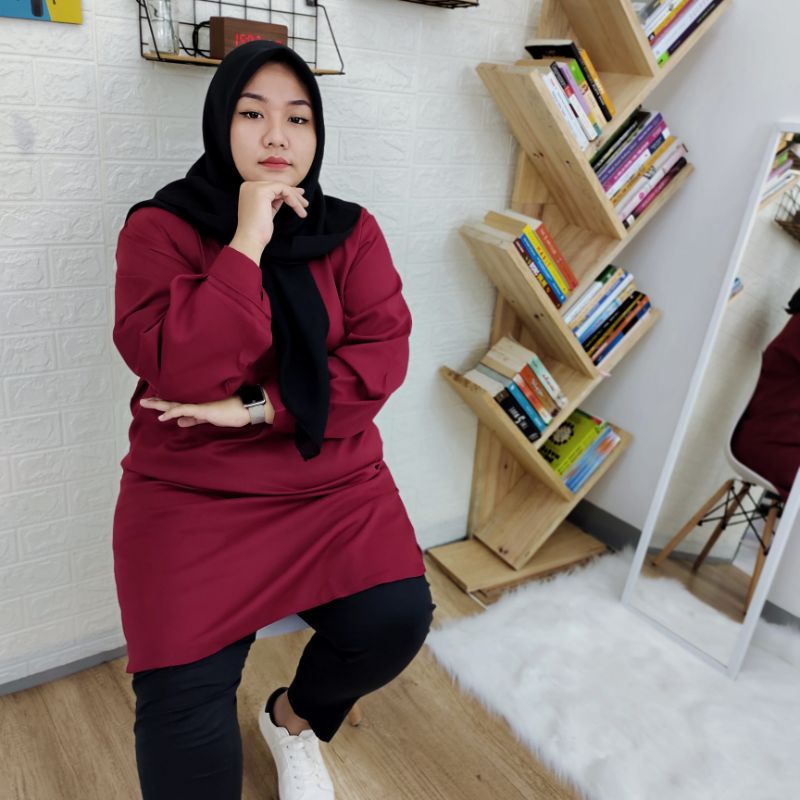 BAJU ATASAN LONG TUNIK WANITA JUMBO BIGSIZE WANITA BUSUI MUSLIM POLOS TERBARU KEKINIAN MURAH (COD)