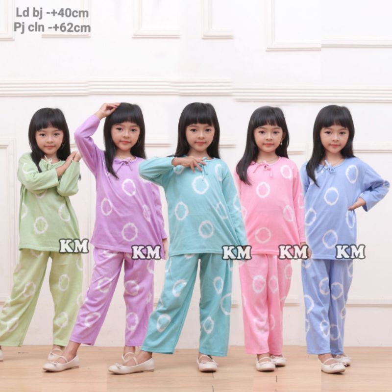 Setelan Kaos Anak Perempuan 4-8 Tahun Tiedye Pelangi Kekinian Termurah Terbaru