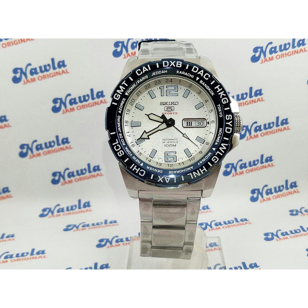 Seiko 5 Sport SRP687K1 World Time Blue Bezel - Jam Tangan Pria SRP687