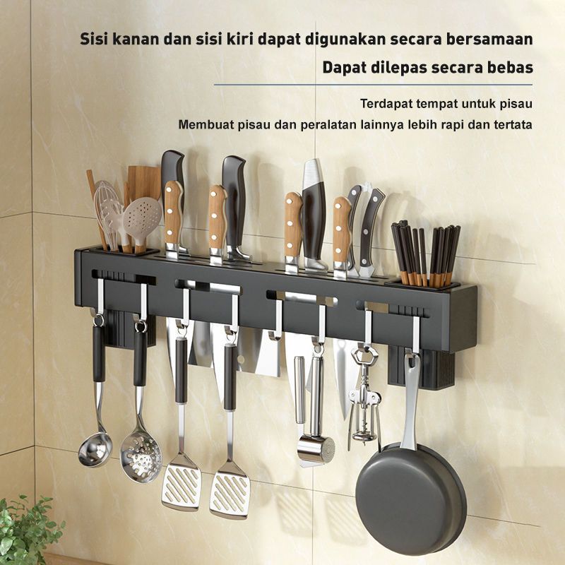 Rak Dinding Dapur Tempat Pisau Gantungan Panci Stainless Stell Rak Tempel Dinding Dapur