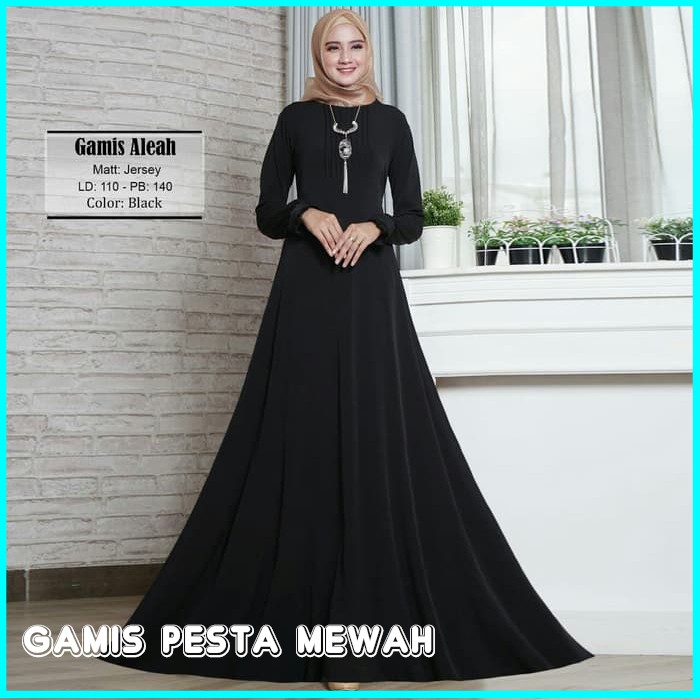 GAMIS PESTA MEWAH ALEAH BAJU MUSLIMAH HITAM GAMIS SYARI ORIGINAL