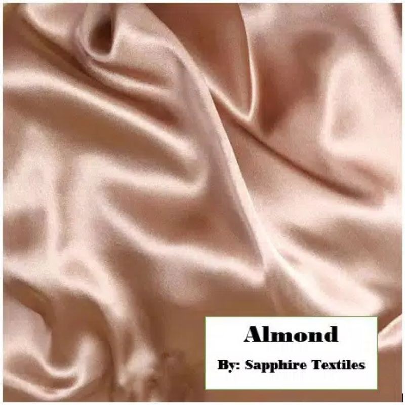 1Meter Kain Satin Silk Kilap Premium Jakarta Maxmara Lux (Jenis Bahan) Satin Bridesmaid Saten Silk Premium Kilap Bahan Satin Silk Charmuse Meteran Grosir Murah dan Bagus-Almond