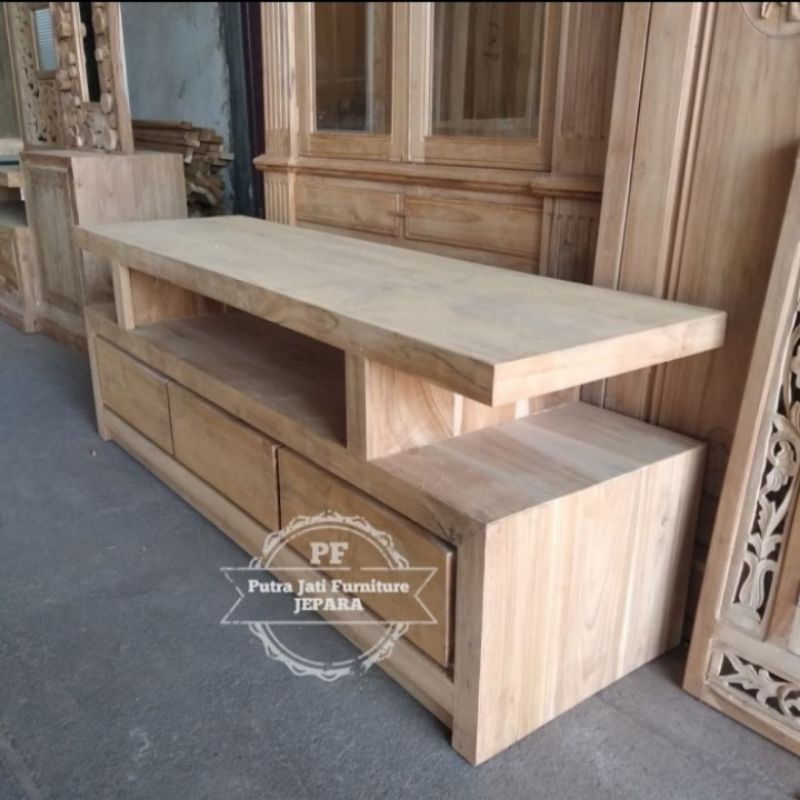 Meja Tv model minimalis - Lemari pendek hias ruang tamu kayu jati