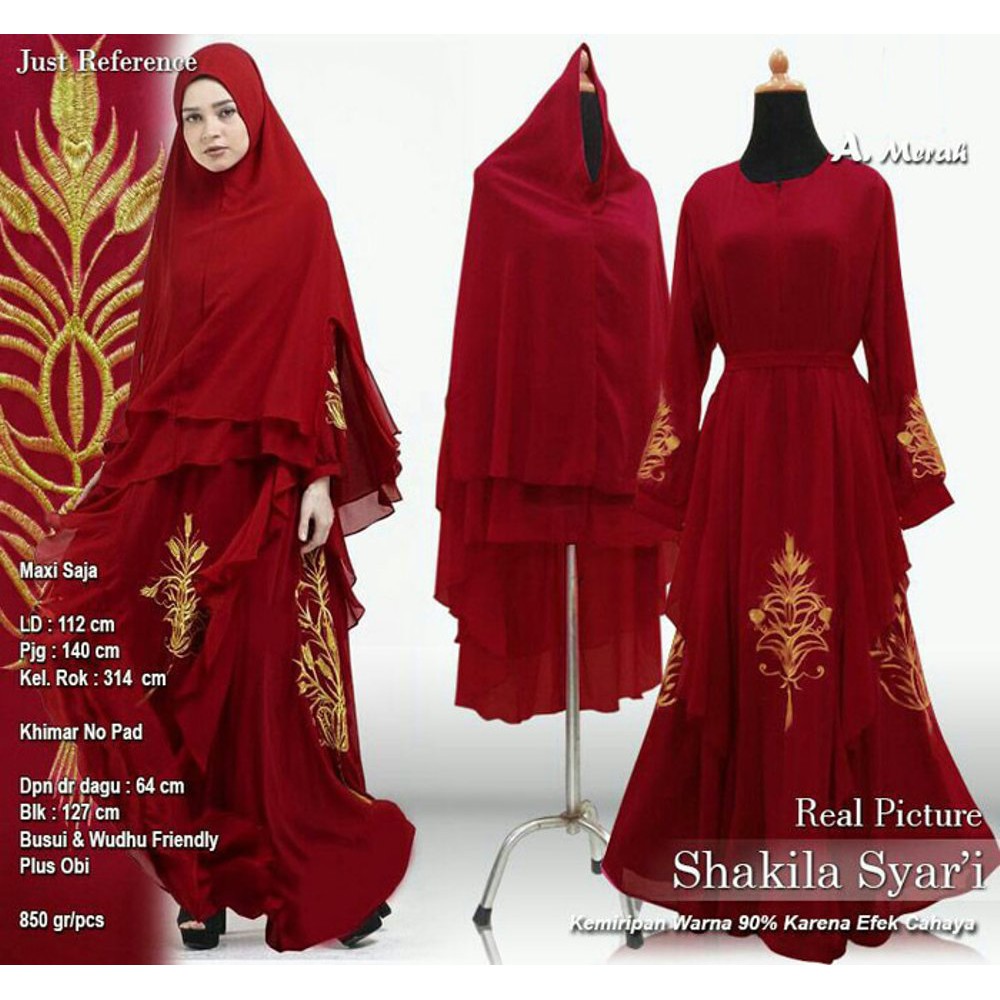 Baju Muslim Gamis Shakila Syari Merah