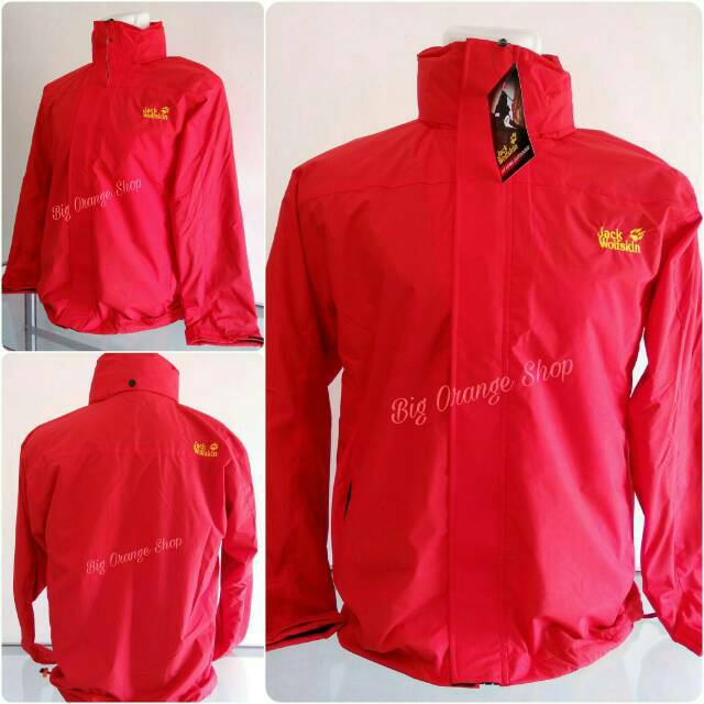Jaket Gunung Jack Wolfskin JWS waterproof Windproof Windbreaker merah