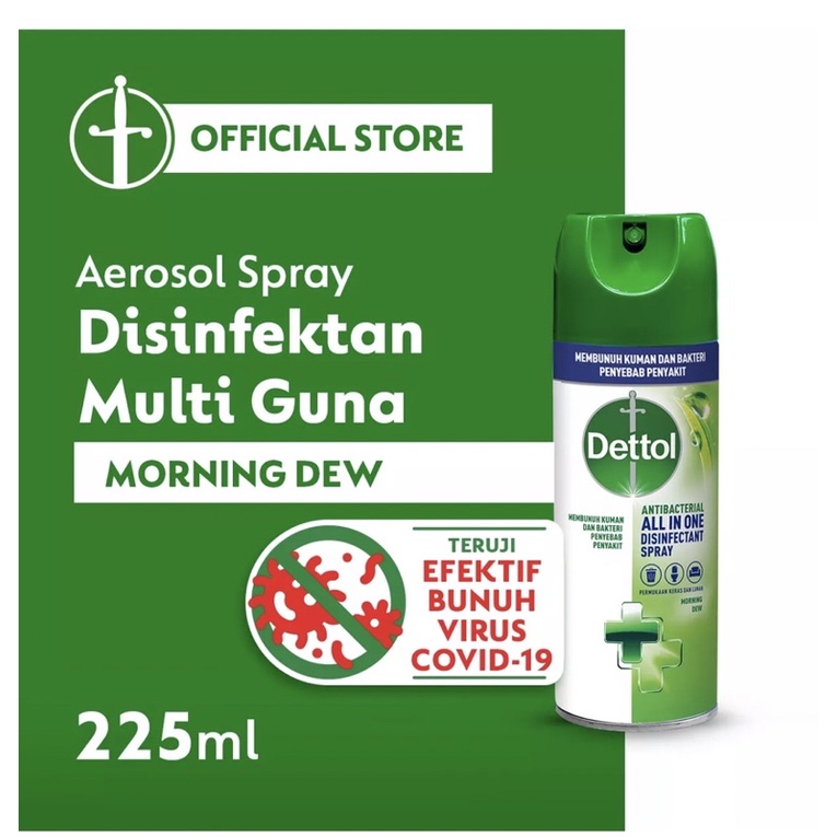 Dettol Disinfectant Spray Aerosol Hijau Bunuh Kuman Cepat Tanpa Air Morning Dew 450ml Surabaya