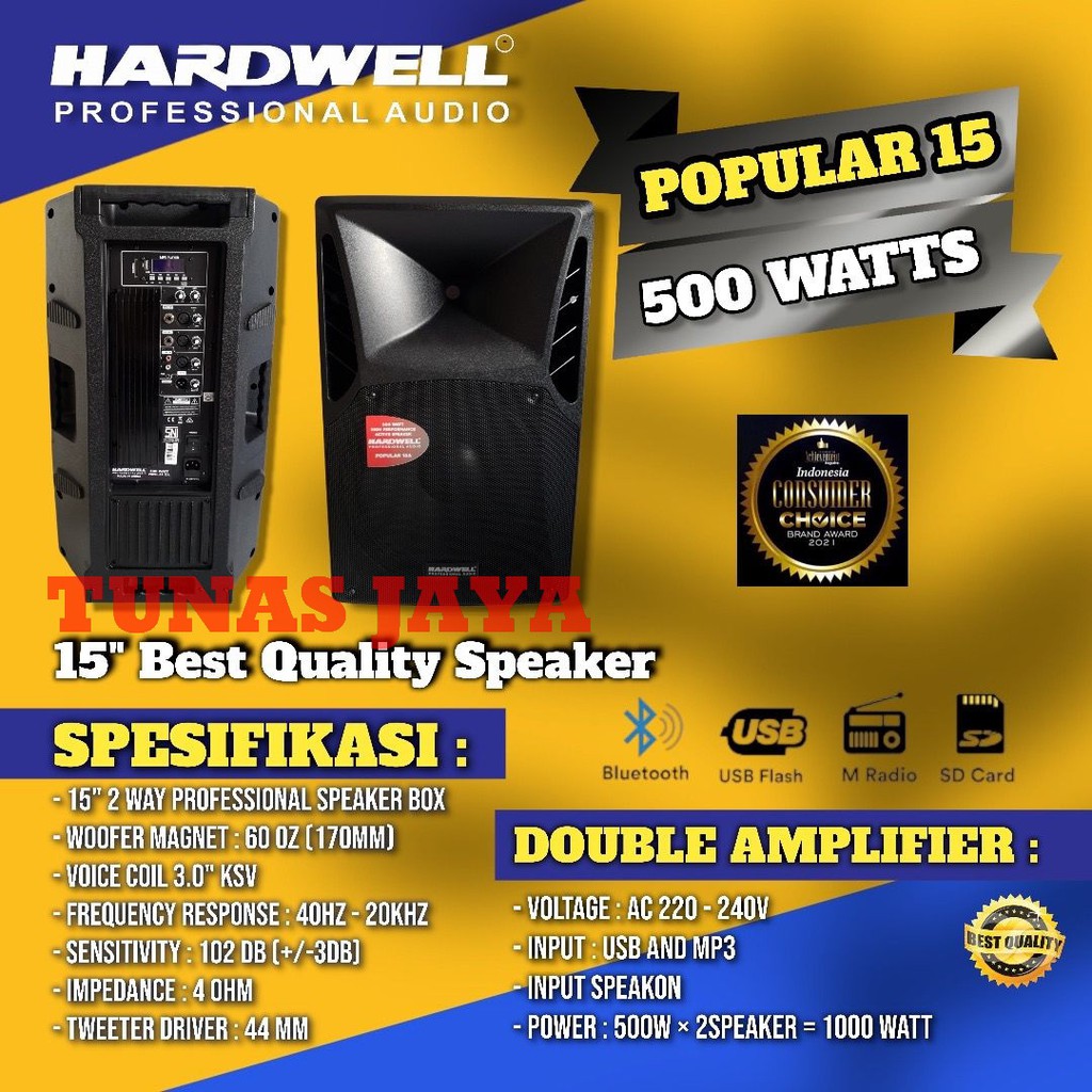 Speaker Aktif Hardwell popular 15a popular15a popular 15 ( Sepasang )