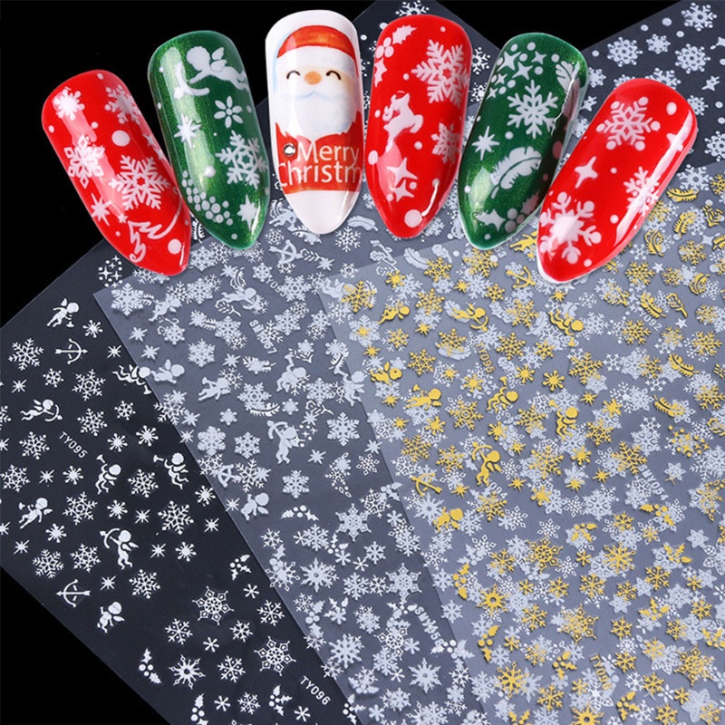 12 Lembar Stiker Kuku Desain Snowflake Natal 3D Untuk Dekorasi Nail Art