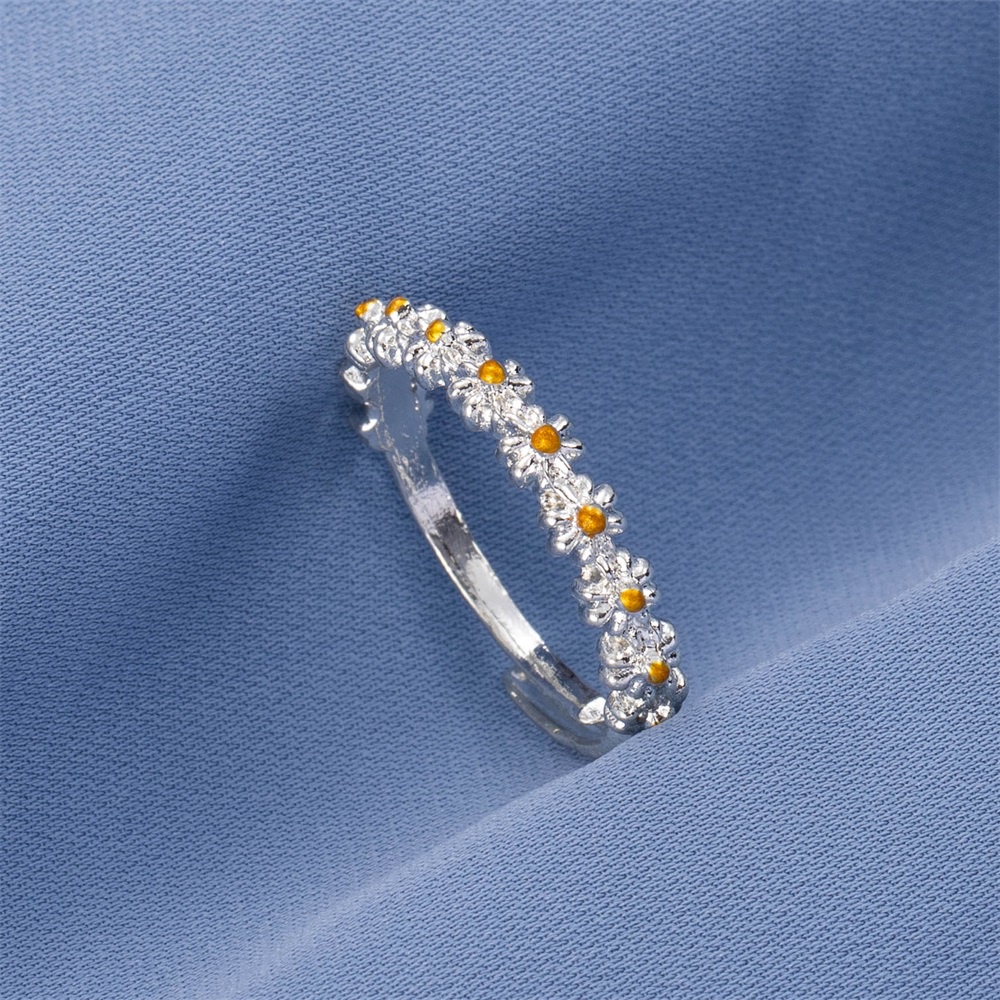 Cincin Model Terbuka Adjustable Desain Bunga Aster Untuk Wanita