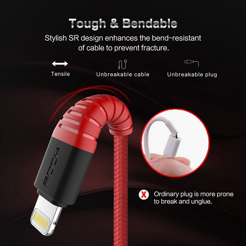 ROCK Hi-Tensile Lightning Cable Fast Charge &amp; Sync