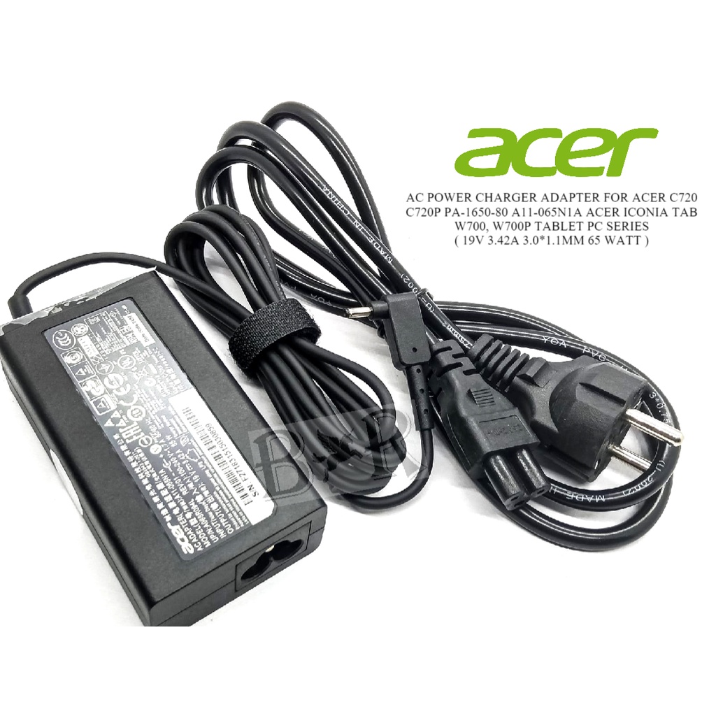 AC POWER CHARGER ADAPTER FOR ACER C720 C720P PA-1650-80 A11-065N1A 19V 3.42A 3.0*1.0MM 65 WATT ACER 
