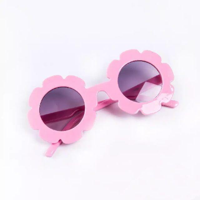 Kacamata Anak Perempuan Anti UV Bentuk Bulat Motif Bunga Gerigi/ Kacamata Hitam Anti UV Korean Style-Pink