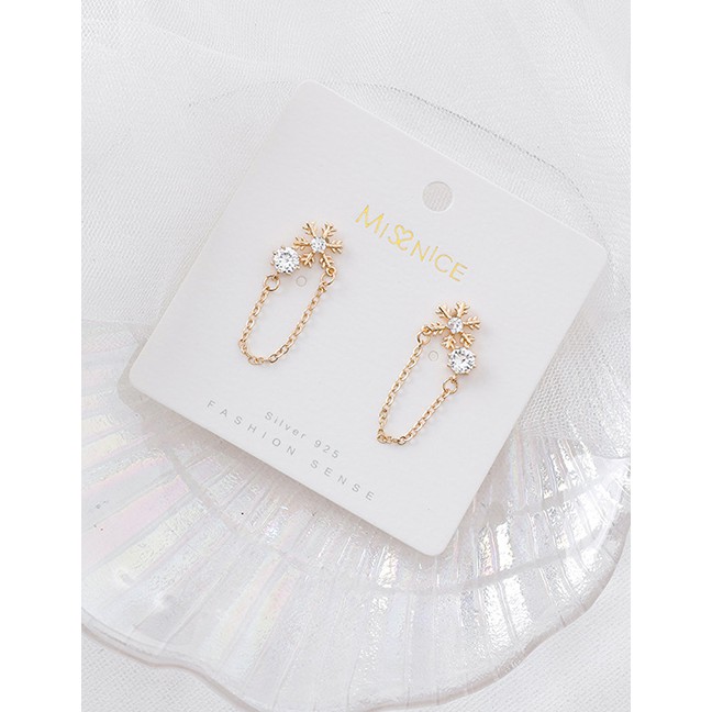 LRC Anting Tusuk Fashion Golden Snowflake Diamond Stud Earrings D63778