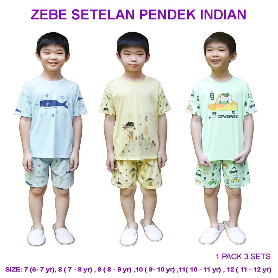 Zebe Setelan Pendek Indian edition Boy 3pcs Piyama Baju Anak Laki Laki
