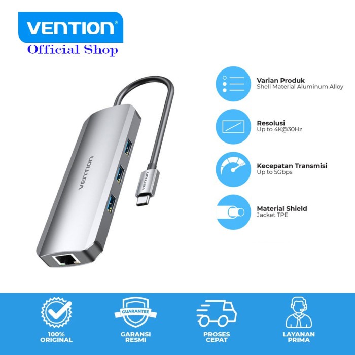 Vention TOL USB Hub Type C to HDMI/Multiport USB/RJ45/SD/TF/PD/TRRS3,5
