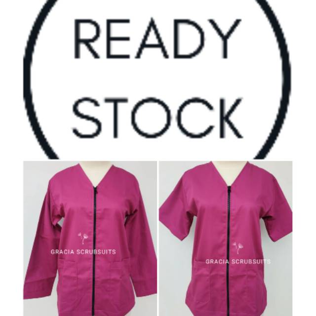 READY STOCK - GRACIA SCRUBSUITS baju jaga/scrub/dokter atasan saja resleting zipper murah