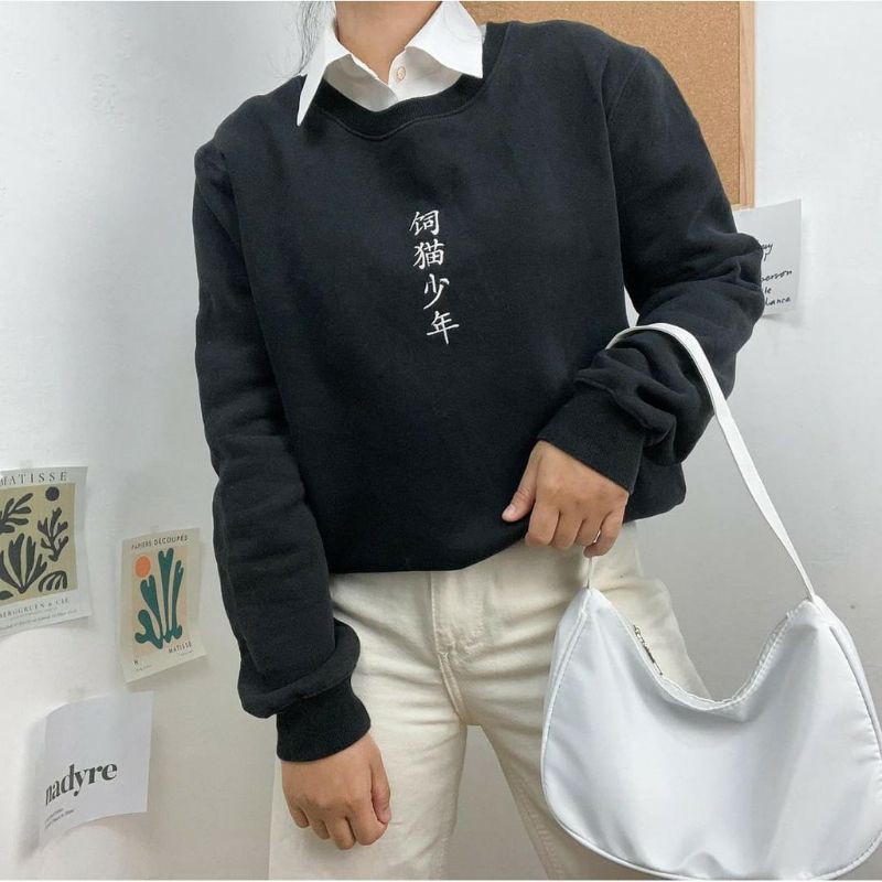 SAKURA SWEET SWEATER UNISEX FLEECE TEBAL TERBARU'