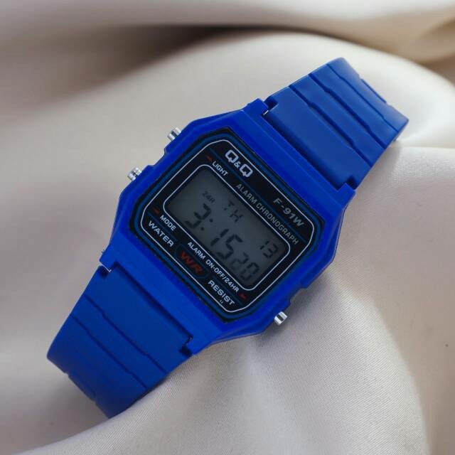 JAM TANGAN ANAK DIGITAL QQ QNQ Q Q MODEL CASIO F 91W BIRU