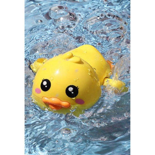 Mainan mandi anak bayi bebek berputar berenang di kolam air bak mandi mainan tanpa baterai-Bebek buka mata