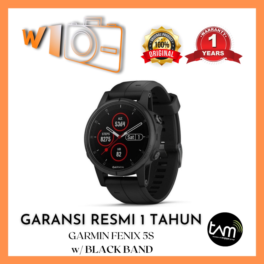 GARMIN FENIX 5S PLUS SAPPHIRE BLACK w/ BLACK BAND Garansi Resmi TAM