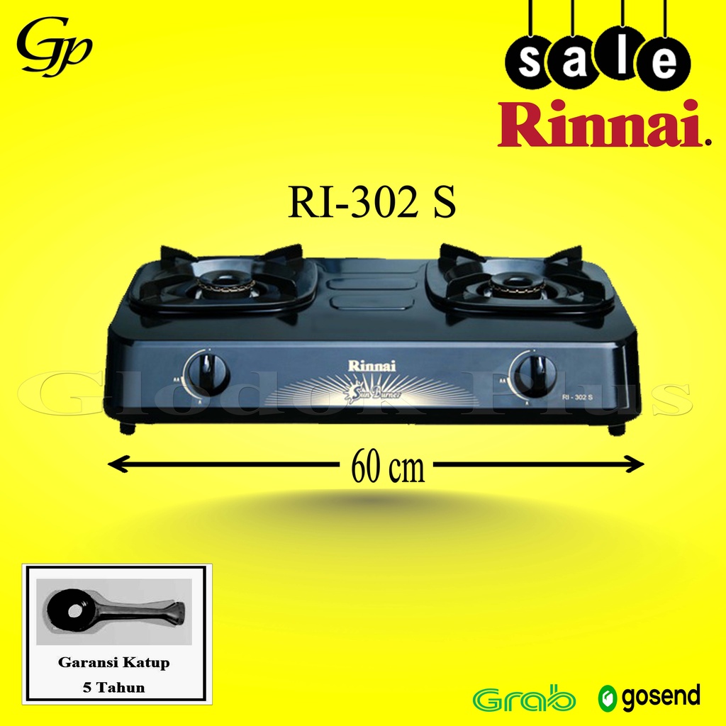 kompor gas Rinnai RI-302S 2 Tungku Teflon ri 302 s rinai ri302s garansi resmi