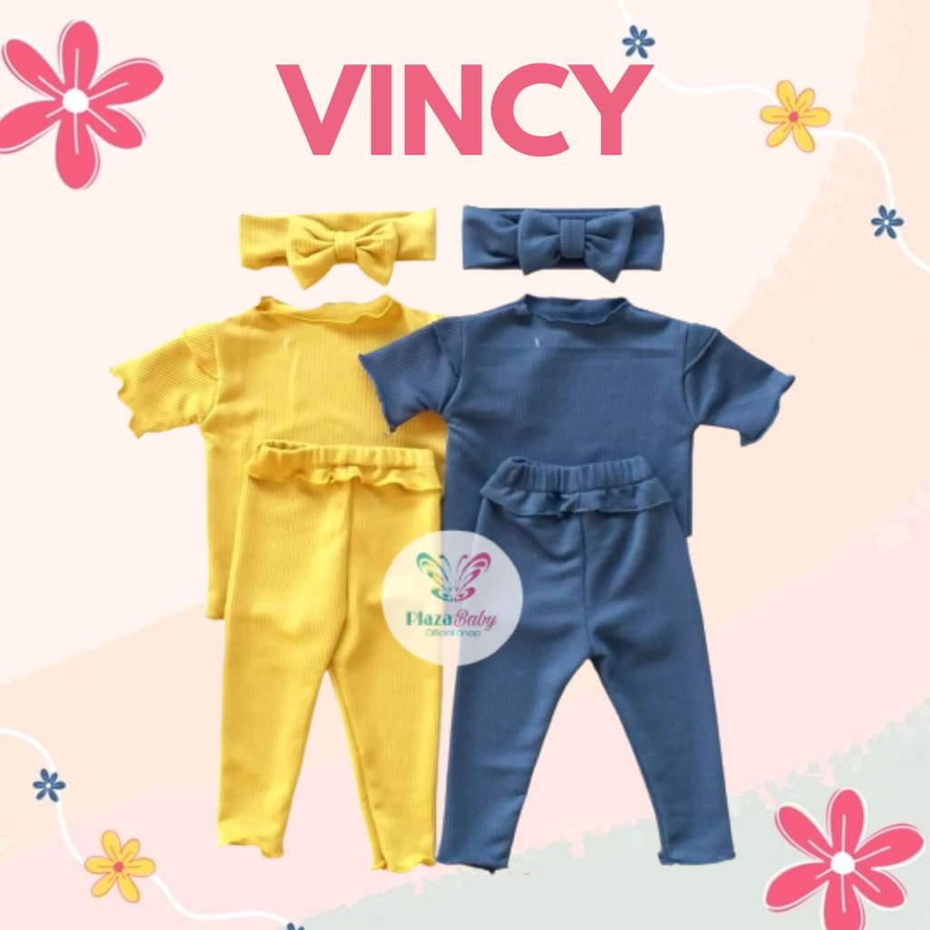 Plazababyku BBB VINCY setelan anak perempuan jumper bayi motif bunga lucu free headband