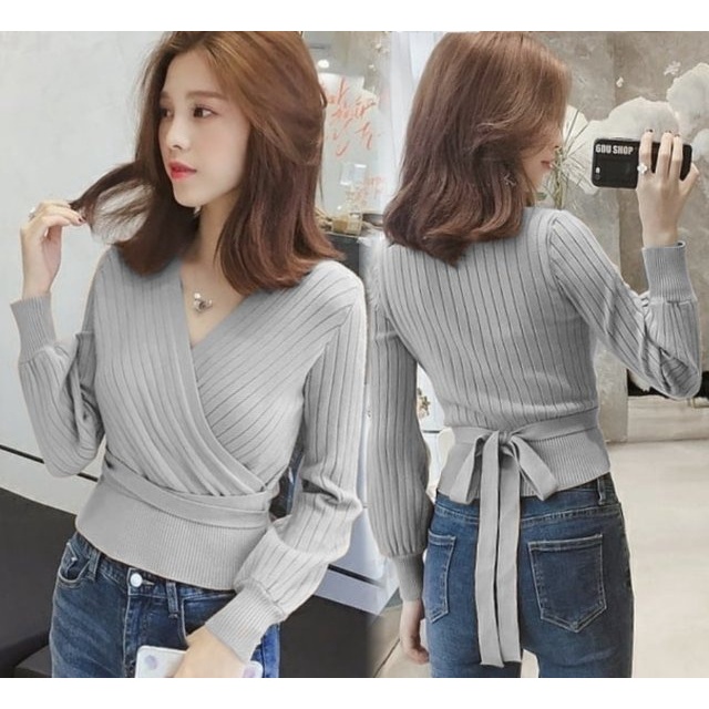 LUCKY atasan wanita blouse kimono top alena rajut knit import Lengan Panjang