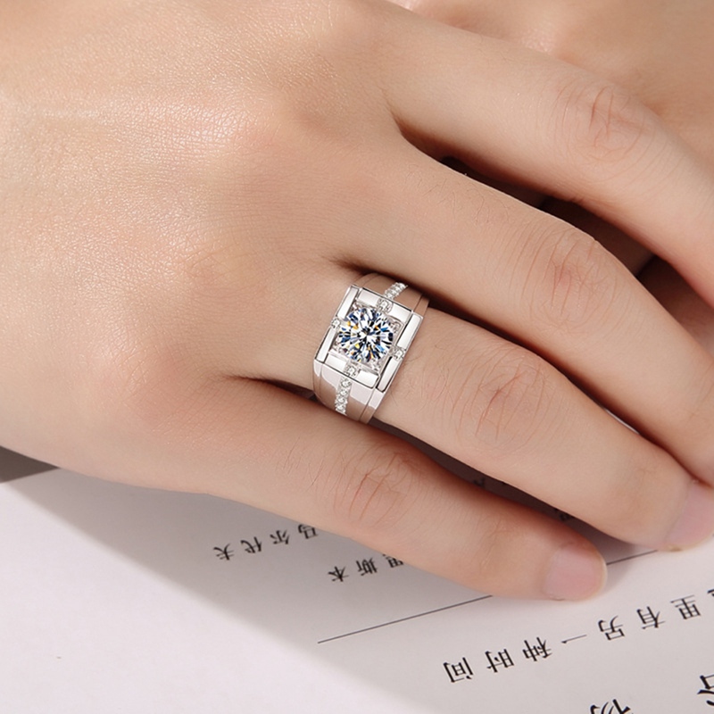 Fashion Jewelry Opening Adjustable Square Silvery Ring Inlay Round Cross Zircon Wedding Hight Grade Ring For Men
