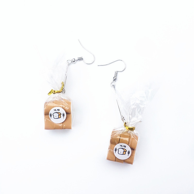 LVN- Creative Handmade Mini Simulation Toast Bread Drop Earrings Ear Clip Women Fashion Jewelry