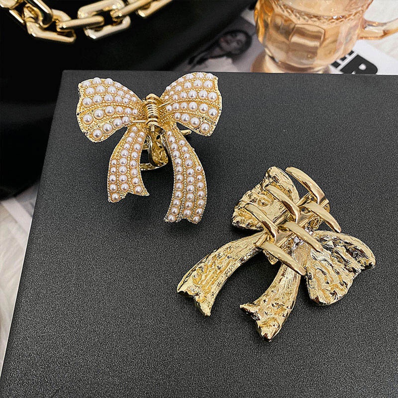 COD❤️Jepit Rambut Bentuk Pita Bahan Alloy Aksen Mutiara Dan Berlian Imitasi Untuk Wanita Kupu-kupu hairclip Pearl Butterfly Fashion Korea