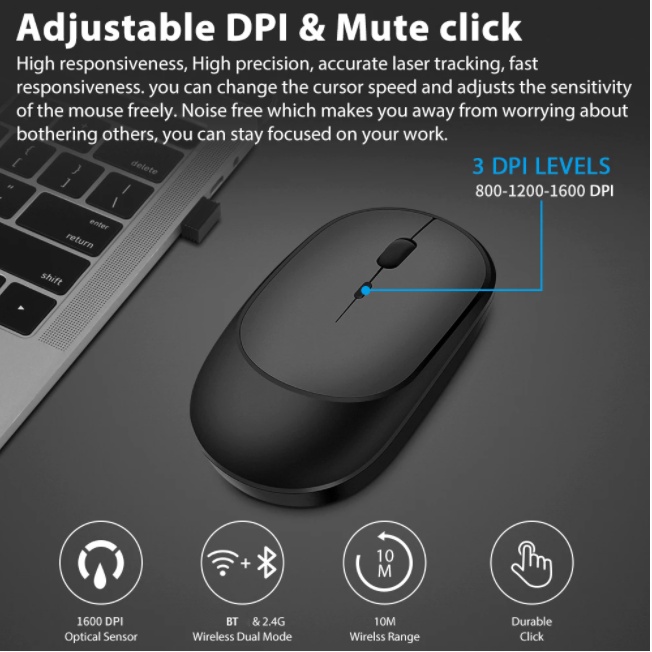 Mouse Wireless Laptop PC Tanpa Kabel/Mouse W2 Nuos 2,4 GHZ Slim Tipis