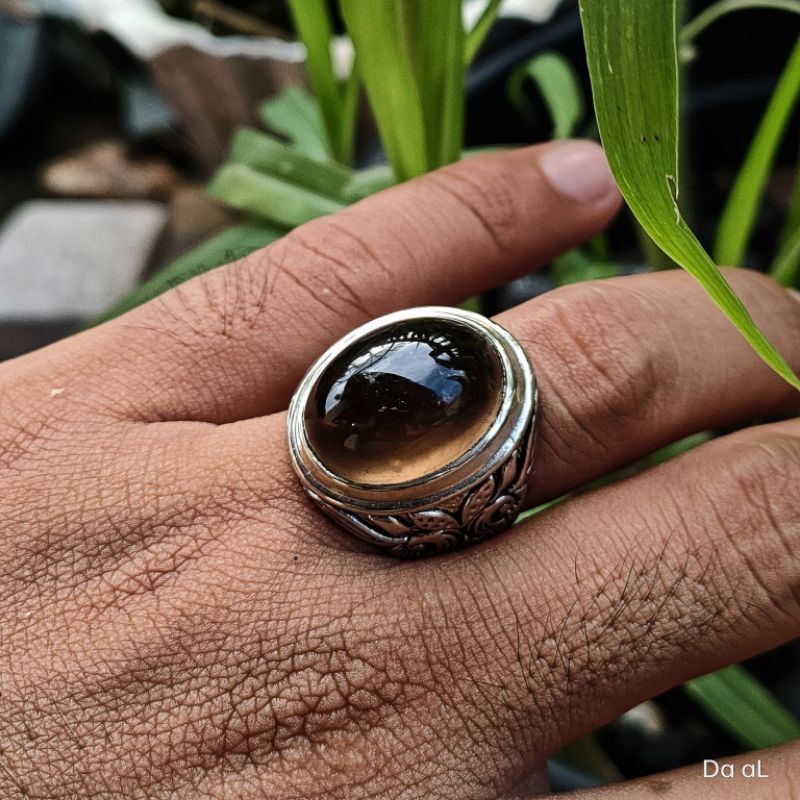 CINCIN BATU AKIK NATURAL SMOKY QUARZT CRYSTAL KECUBUNG TEH SOLAR SOLOK SELATAN KODE 02055