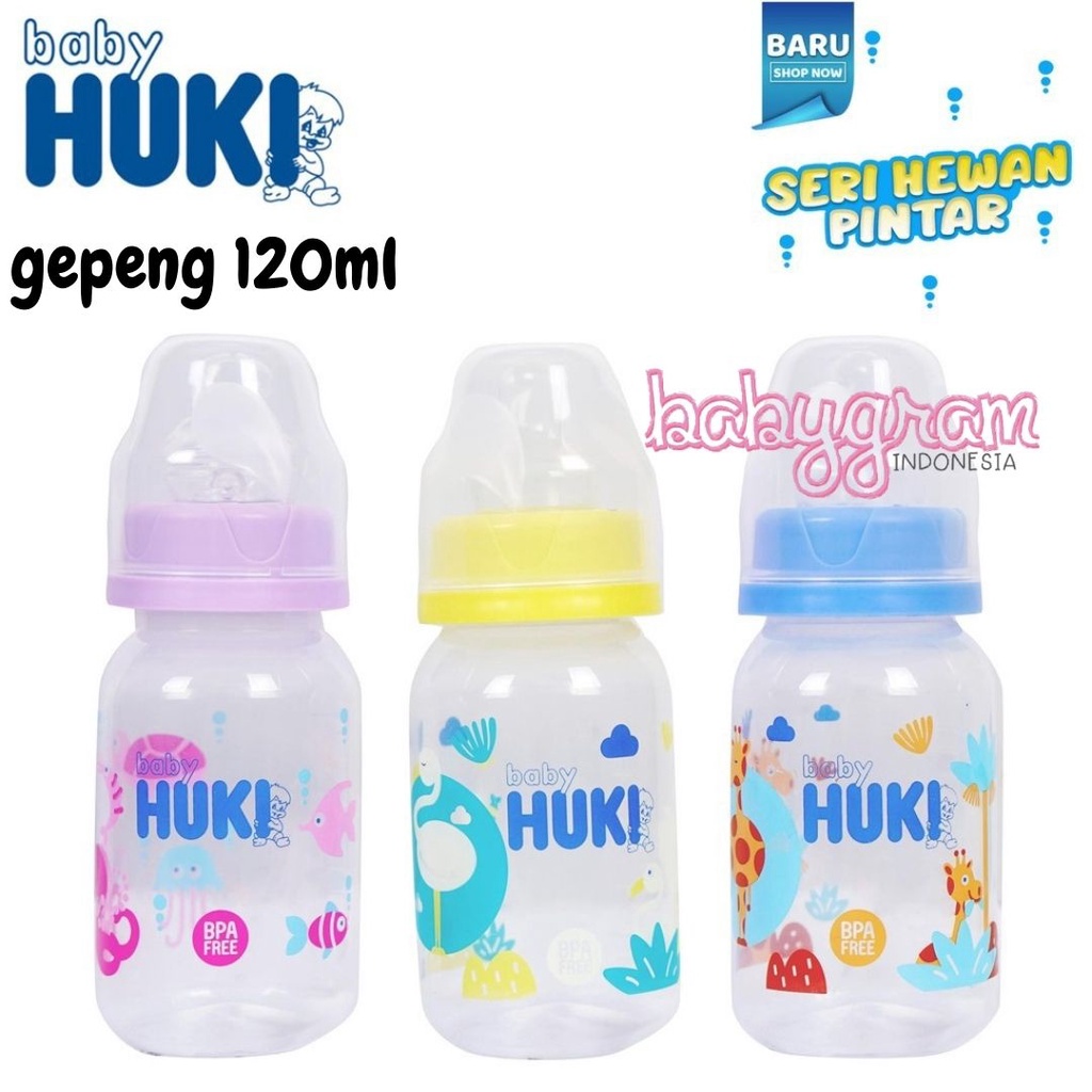 Huki Baby Botol Susu 60ml dan 120ml Dot Nipple Silicone Reguler dan Gepeng