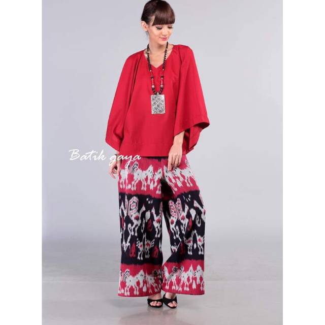 STELAN BLOUSE DAN KULOT PALAZO TENUN IKAT ETHNIC TRADISIONAL ASLI SUMBA MAUMERE NTT LOMBOK MAUMERE