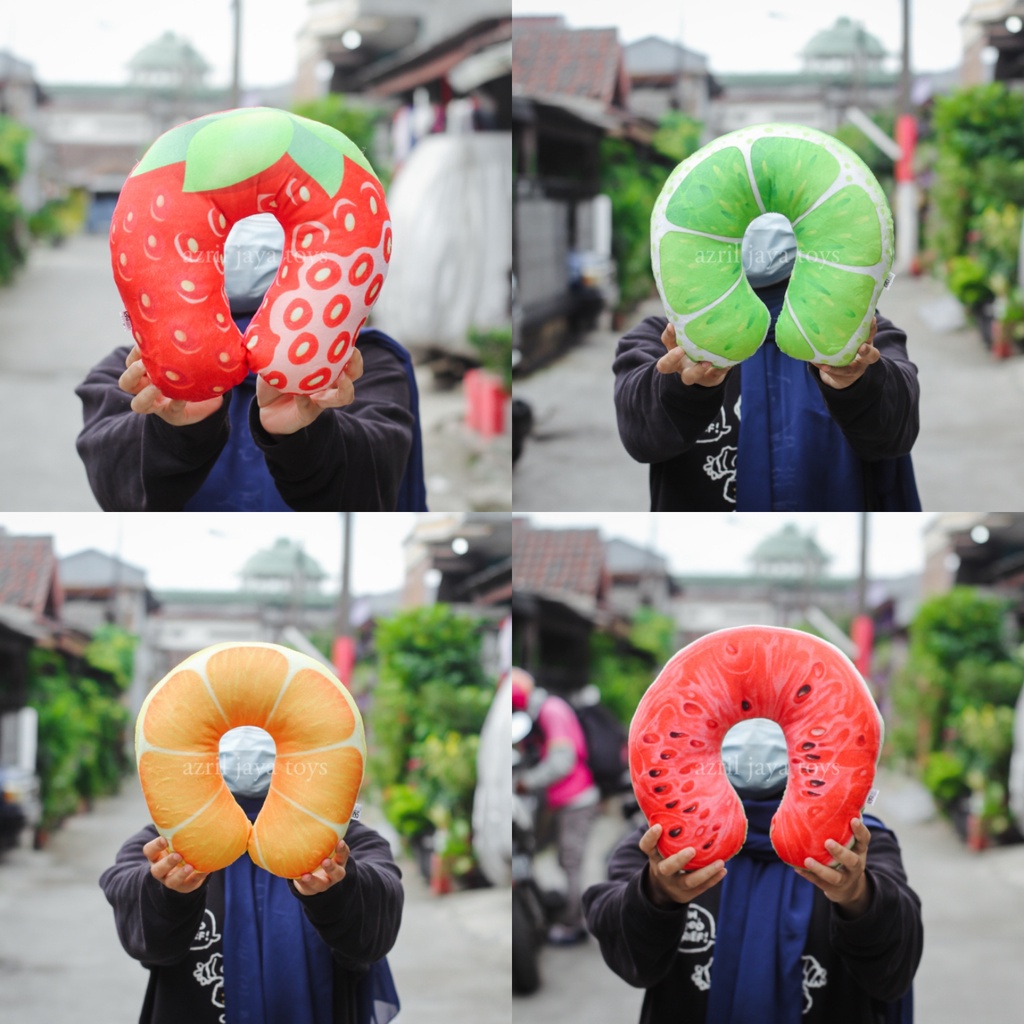 Bantal Leher Bentuk U Bahan Yelvo Motif Buah Lucu dan Imut