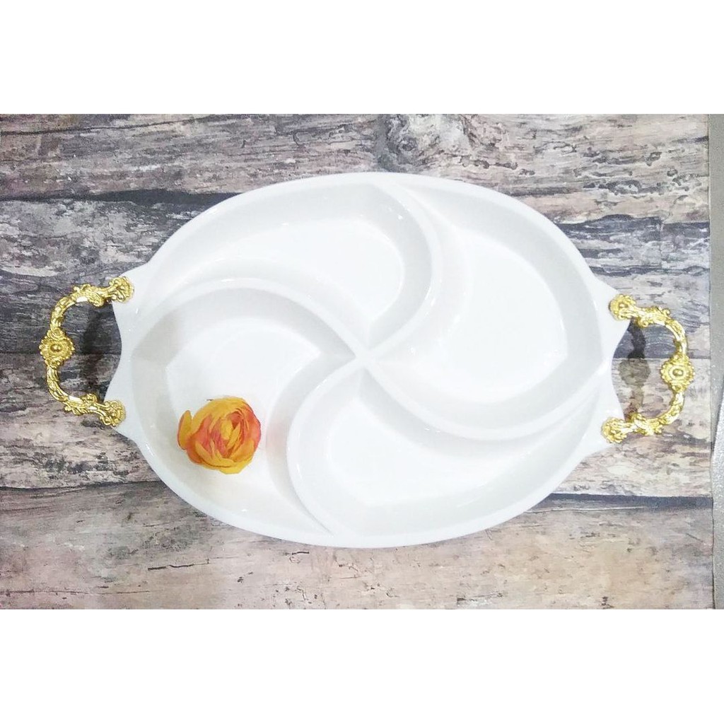PIRING TRAY KERAMIK PUTIH STYLE EROPA MODEL 4 SEKAT/PIRING SAJI MODEL 4 BAGIAN