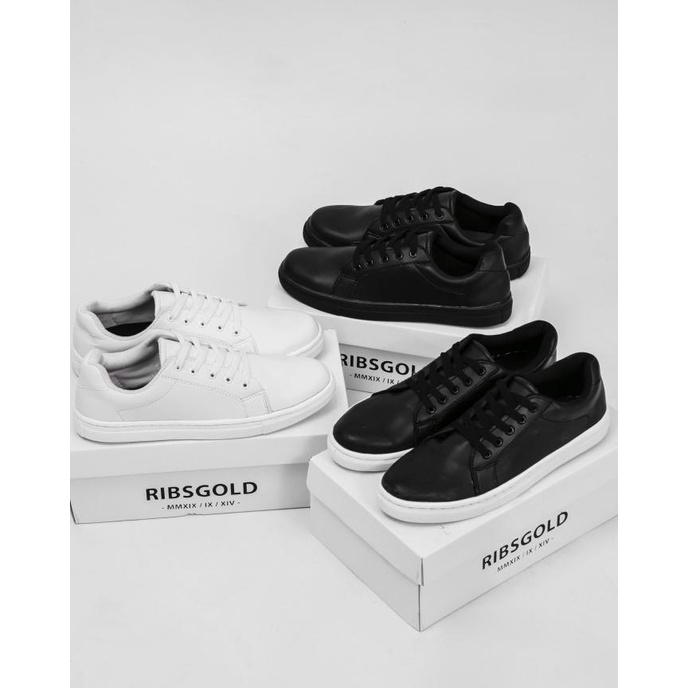 Sepatu Pria | Sneaker Hitam Putih Basic Polos - Ribsgold